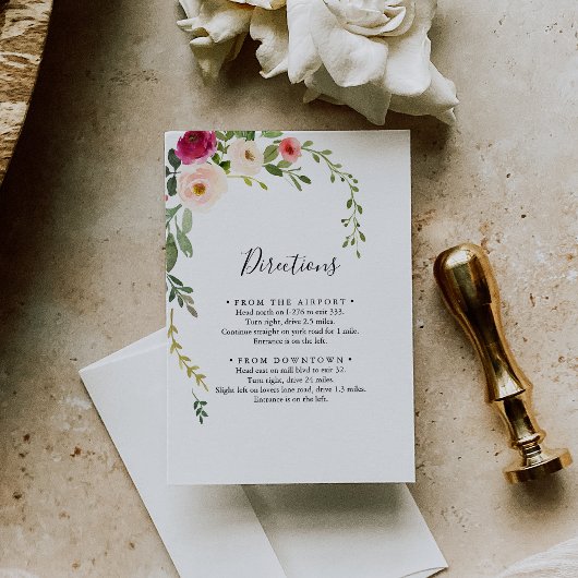 Carte D'accompagnement Verdure Rose Blush Floral Mariage Directions