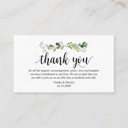 Carte D'accompagnement Verdure, Script noir moderne, Merci Mariage (Devant)