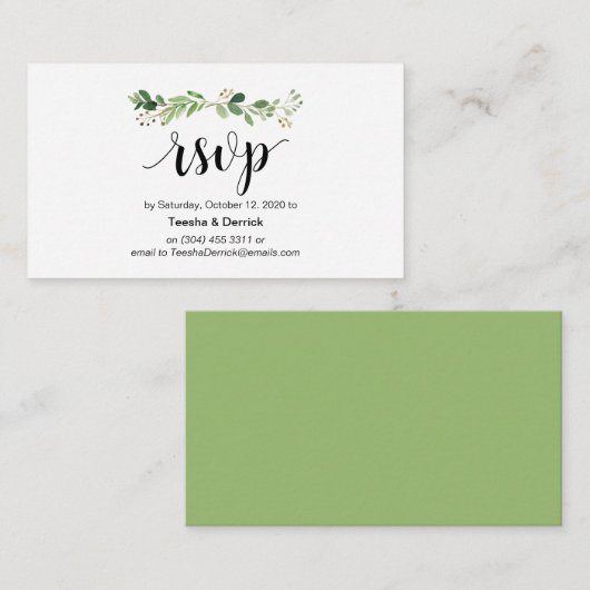 Carte D'accompagnement Verdure, Script noir moderne, RSVP en ligne (Devant / Derrière)