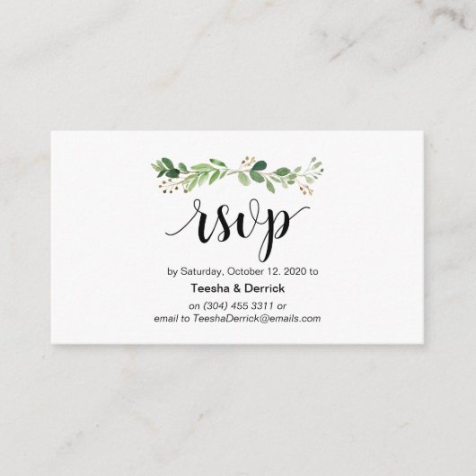 Carte D'accompagnement Verdure, Script noir moderne, RSVP en ligne (Devant)
