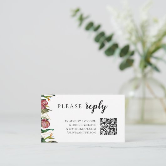 Carte D'accompagnement Verdure tropicale Mariage d'aquarelle RSVP (Debout devant)