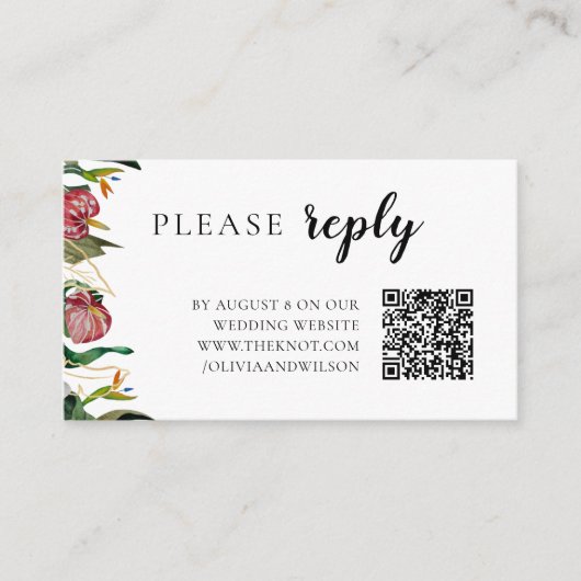 Carte D'accompagnement Verdure tropicale Mariage d'aquarelle RSVP (Devant)