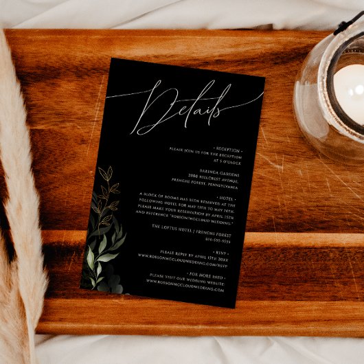 Carte D'accompagnement Verdure Whimsical Détails Black and Gold