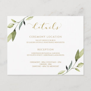Carte D'accompagnement Vert botanique aquarelle élégante de mariage or