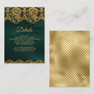 Carte D'accompagnement Vert émeraude détails de dentelle en feuille d'or