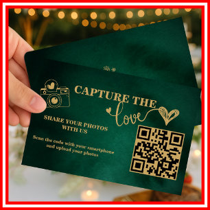 Carte D'accompagnement Vert émeraude et or Capturez l'amour QR Mariage