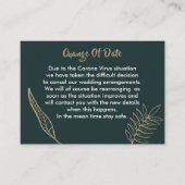 Carte D'accompagnement Vert émeraude Or Moderne Mariage Feuilles Dessinée (Devant)