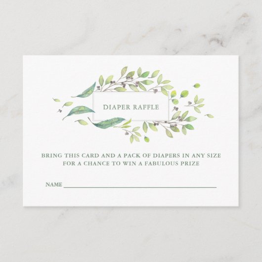 Carte D'accompagnement Vert feuilles | Aquarelle Raffle (Devant)