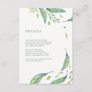 Carte D'accompagnement Vert feuilles Informations sur le client Mariage