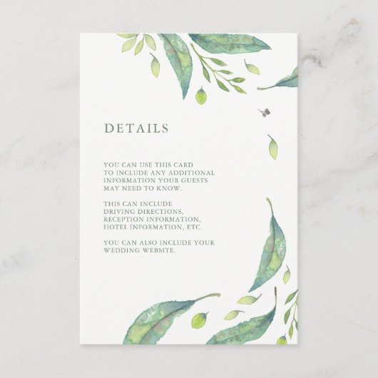 Carte D'accompagnement Vert feuilles | Informations sur le client Mariage (Devant)