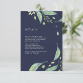 Carte D'accompagnement Vert feuilles | Mariage bleu foncé Informations su (Debout devant)