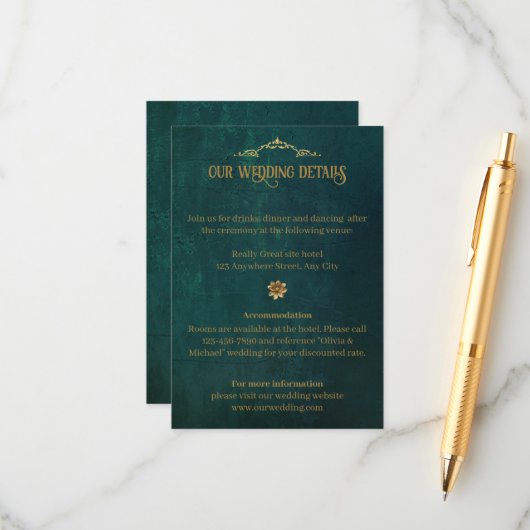 Carte D'accompagnement Vert foncé vintage (Devant/Arrière en situation)