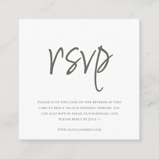 Carte D'accompagnement Vert forêt | Code QR | RSVP mariage (Devant)