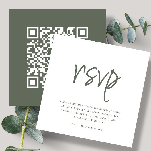 Carte D'accompagnement Vert forêt | Code QR | RSVP mariage