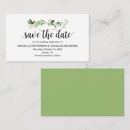 Carte D'accompagnement Vert moderne, Noir, Mariage Enregistrer la date (Devant / Derrière)