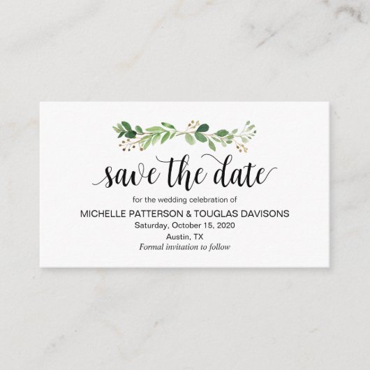 Carte D'accompagnement Vert moderne, Noir, Mariage Enregistrer la date (Devant)