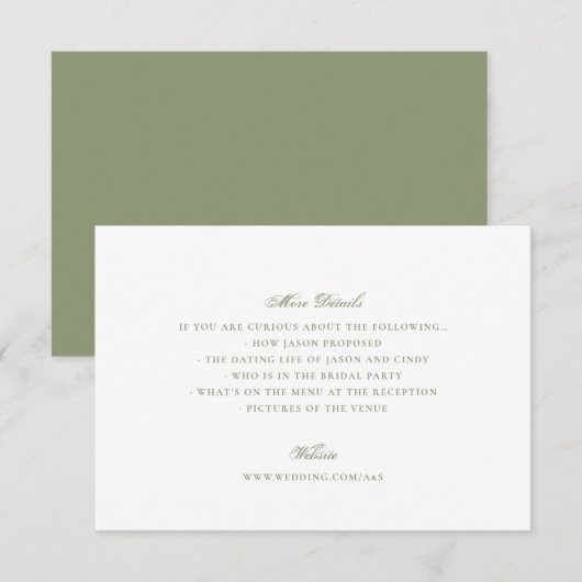 Carte D'accompagnement Vert mousse Formel Classique Élégant Mariage (Devant / Derrière)
