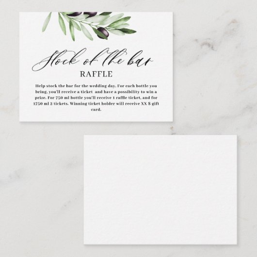 Carte D'accompagnement Vert olive Approvisionnez le bar Réception de mari (Devant / Derrière)