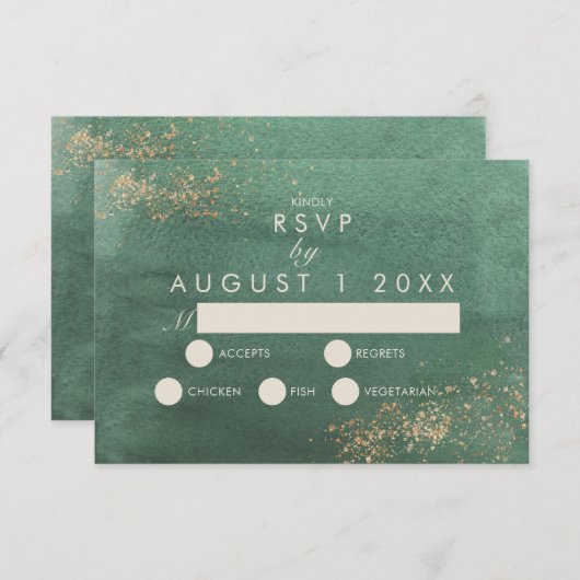 Carte D'accompagnement Vert & Or Moderne Aquarelle Mariage RSVP (Devant / Derrière)