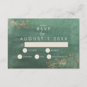Carte D'accompagnement Vert & Or Moderne Aquarelle Mariage RSVP