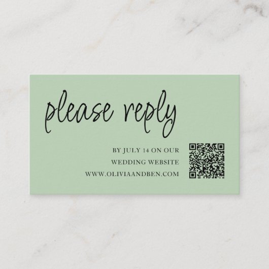 Carte D'accompagnement Vert sage | Code QR | Mariage RSVP (Devant)