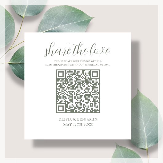 Carte D'accompagnement Vert sage | White Share The Love QR Code