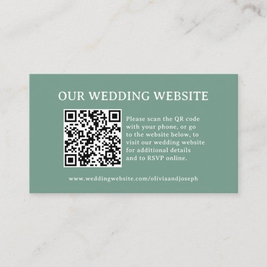 Carte D'accompagnement Vert Sauge | Code QR du site Web de mariage (Devant)