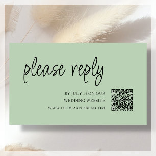 Carte D'accompagnement Vert Sauge Code QR RSVP de mariage