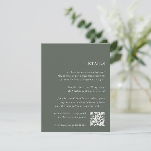 Carte D'accompagnement Vert thym | Détails du Mariage tout-en-un (Debout devant)