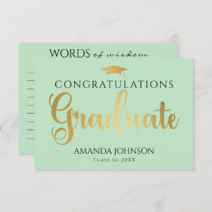 Carte D'accompagnement Verte Gold Graduate Words of Wisdom Graduate