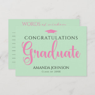 Carte D'accompagnement Verte rose Graduate Words of Wisdom Graduation
