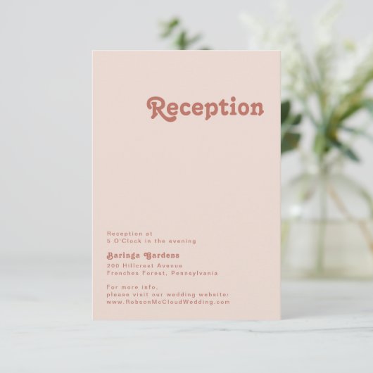 Carte D'accompagnement Vibes rétro simples | Réception de mariage rose vi (Debout devant)