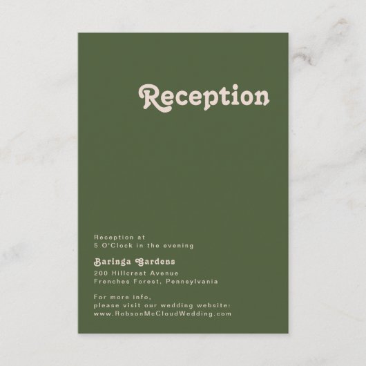 Carte D'accompagnement Vibes rétro simples | Réception de mariage vert ol (Devant)