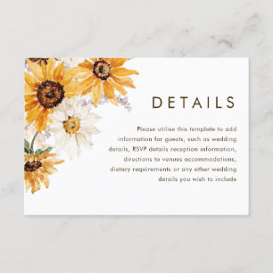 Carte D'accompagnement Vibrant Bold Sunshine Floral Détails du Mariage