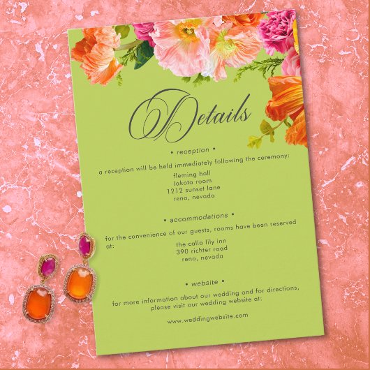 Carte D'accompagnement Vibrant Summer Floral Lime Orange Pink Wedding