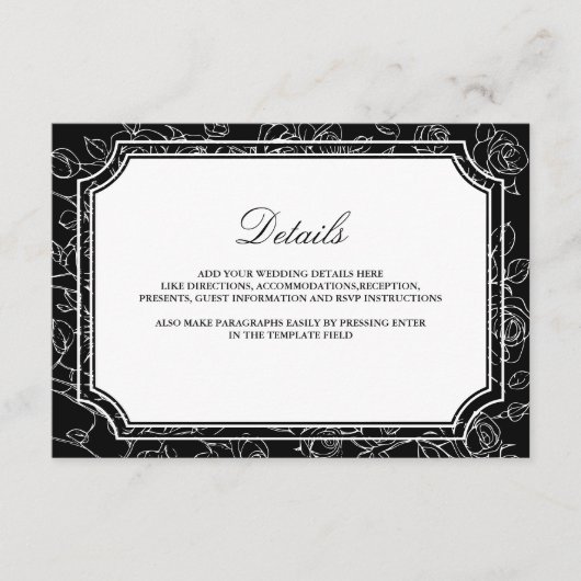 Carte D'accompagnement Victorian Black Line Art Wedding Details (Devant)