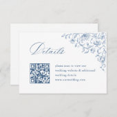Carte D'accompagnement Victorian Ornate Blue Mariage QR code Détails (Devant / Derrière)