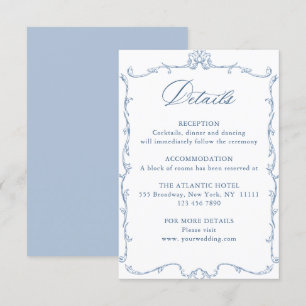 Carte D'accompagnement Victorian Ornate Grace Floral Blue Détails du Mari