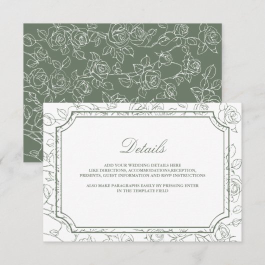 Carte D'accompagnement Victorian Sage Green Line Art Wedding Details (Devant / Derrière)
