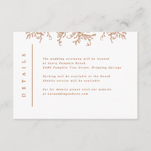 Carte D'accompagnement Vins citrouilles Monogramme Mariage Insertion
