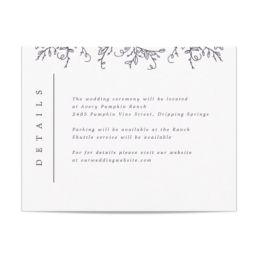 Carte D'accompagnement Vins citrouilles Monogramme Mariage Insertion