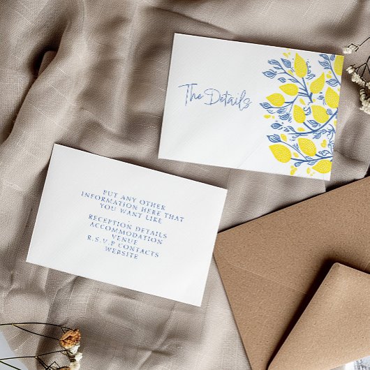 Carte D'accompagnement Vins de citron bleu et jaune, détails