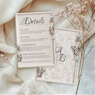 Carte D'accompagnement Vintage baroque Floral Monogramme Détails du Maria