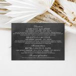 Carte D'accompagnement Vintage Black Chalkboard Mariage<br><div class="desc">Design élégant de carte de boîtier d'informations mariage d'inspiration vintage. Arrière - plan rustique noir tableau noir texturé avec design de texte blanc. Personnalisez le texte personnalisé avec les directions vers vos lieux de cérémonie et de réception, votre hébergement à l'hôtel, le site Web du mariage ou d'autres informations pour...</div>