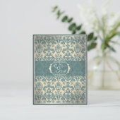 Carte D'accompagnement Vintage Blue Damask reception card (Debout devant)