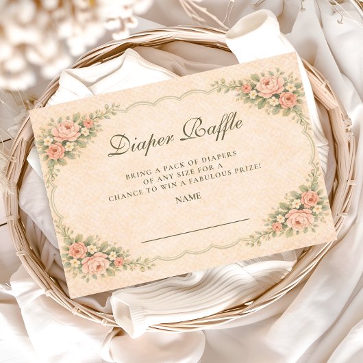 Carte D'accompagnement Vintage Blush Rose Garden Diapper Raffle