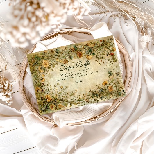 Carte D'accompagnement Vintage Botanical Wildflower Diapper Raffle 