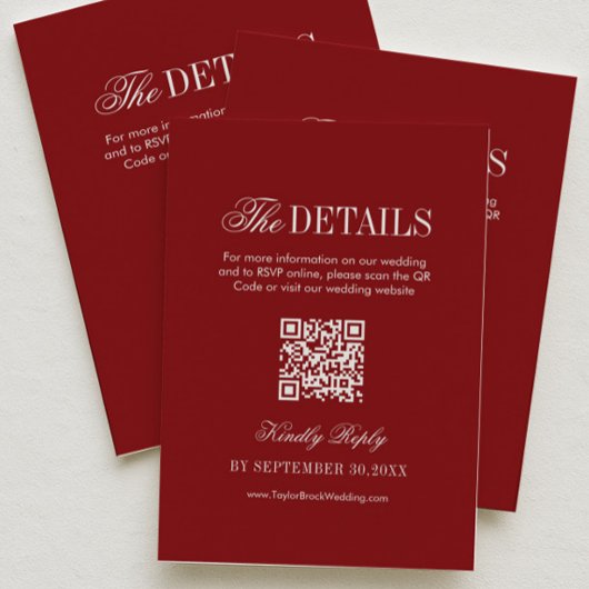 Carte D'accompagnement Vintage Burgundy Wedding Details Qr Code