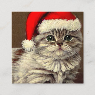 Carte D'accompagnement Vintage Christmas Kitty portant le chapeau de Sant