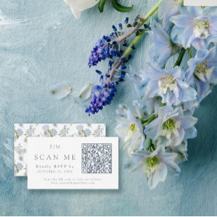Carte D'accompagnement Vintage Dusty Blue Monogram QR Code Wedding RSVP